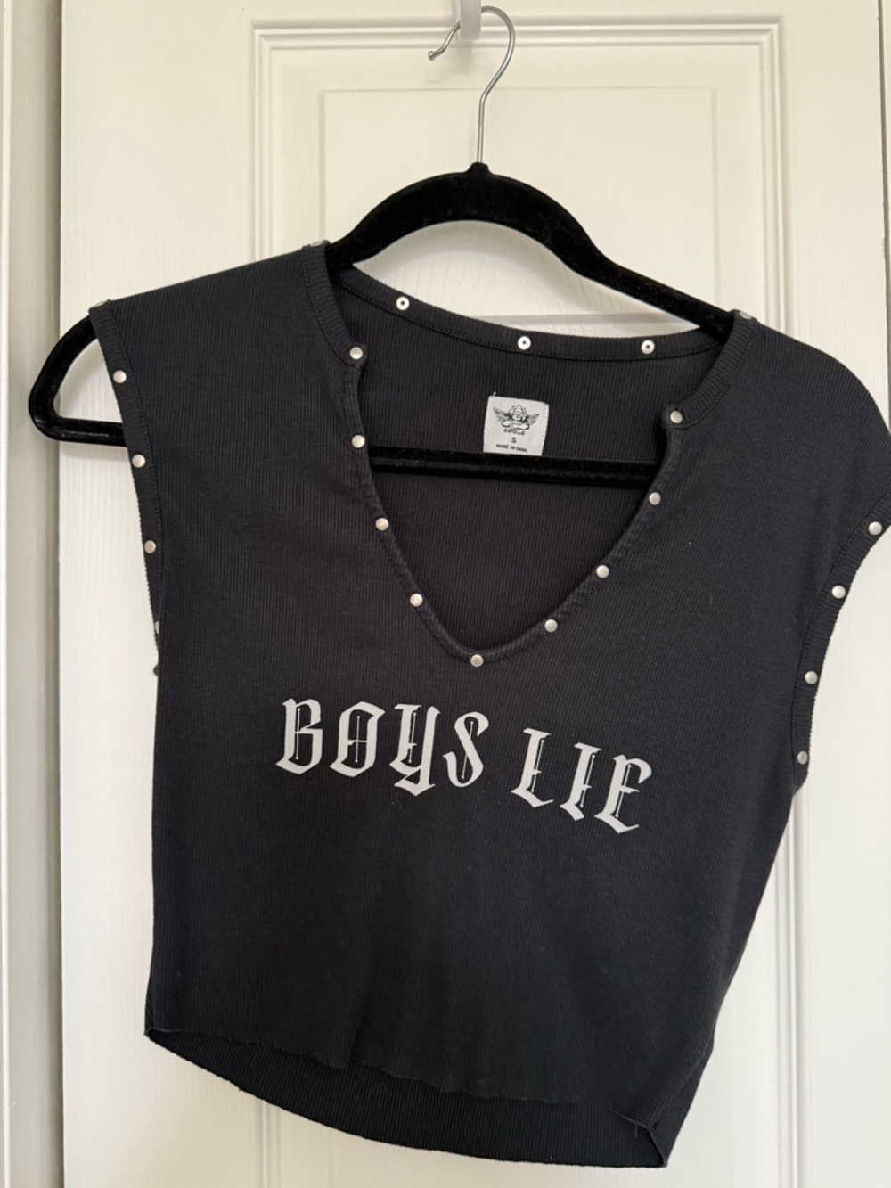 Boys Lie Black Stud-Trim Tank Top